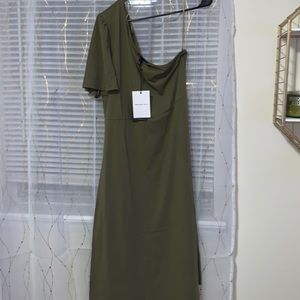 One Shoulder Olive Green Midi